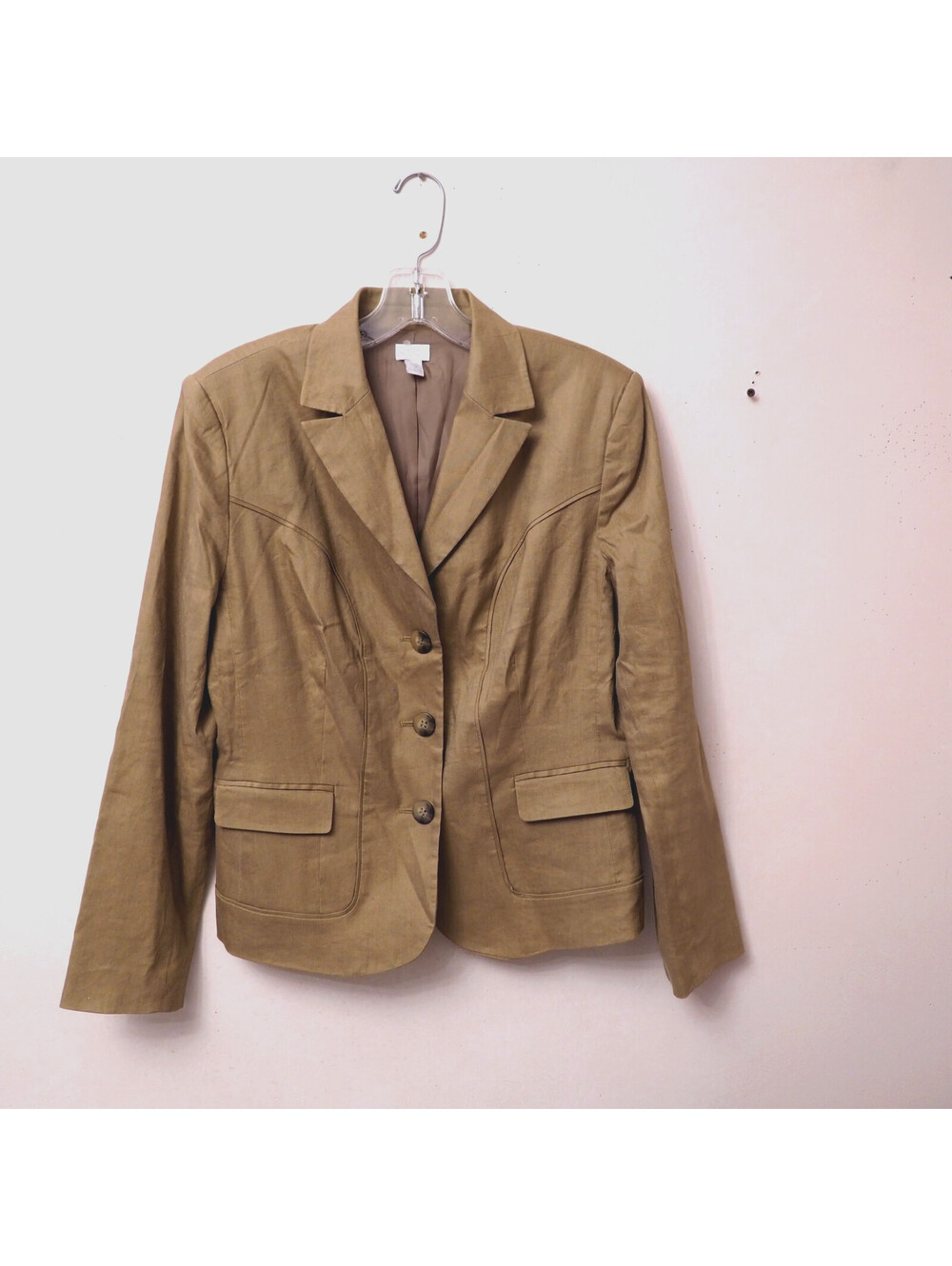 New APT 9 Petite Cappuccino Linen Blend Long Sleeve Lined Blazer Size 14P